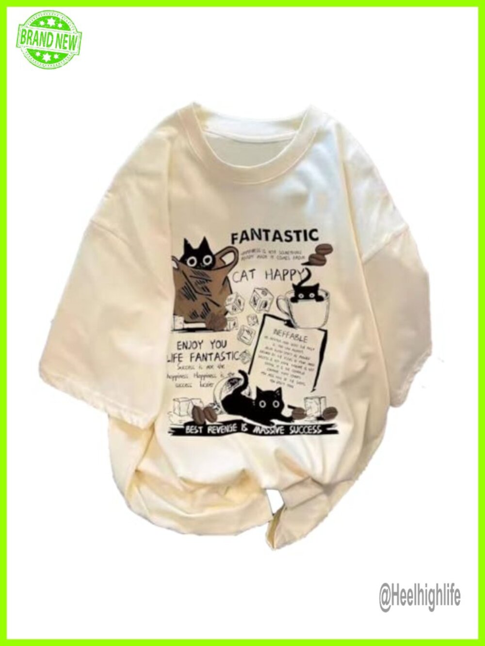Oversize Kawaii Cat Letter Print Cotton Short Sleeve Tee Y2K Harajuku